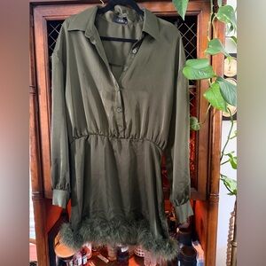 Cider Olive Green Feather Dress